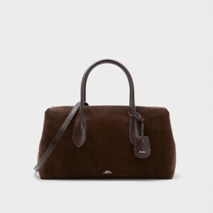 Polo Ralph Lauren Suede & Leather Medium Satchel in Chocolate & Tobacco